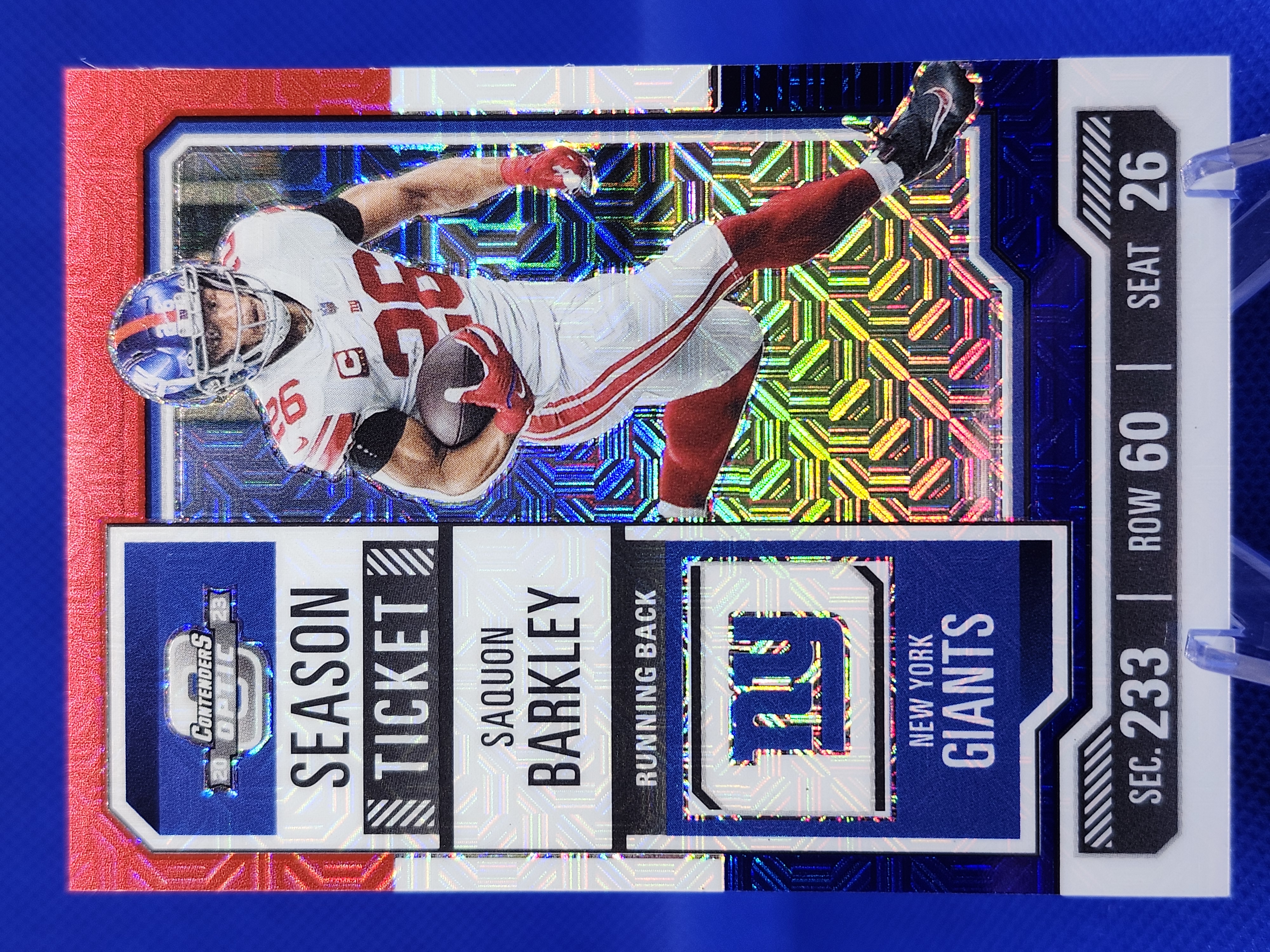 2023 Panini Contenders Optic Saquon Barkley RED/WHITE/BLUE Mojo 12/13